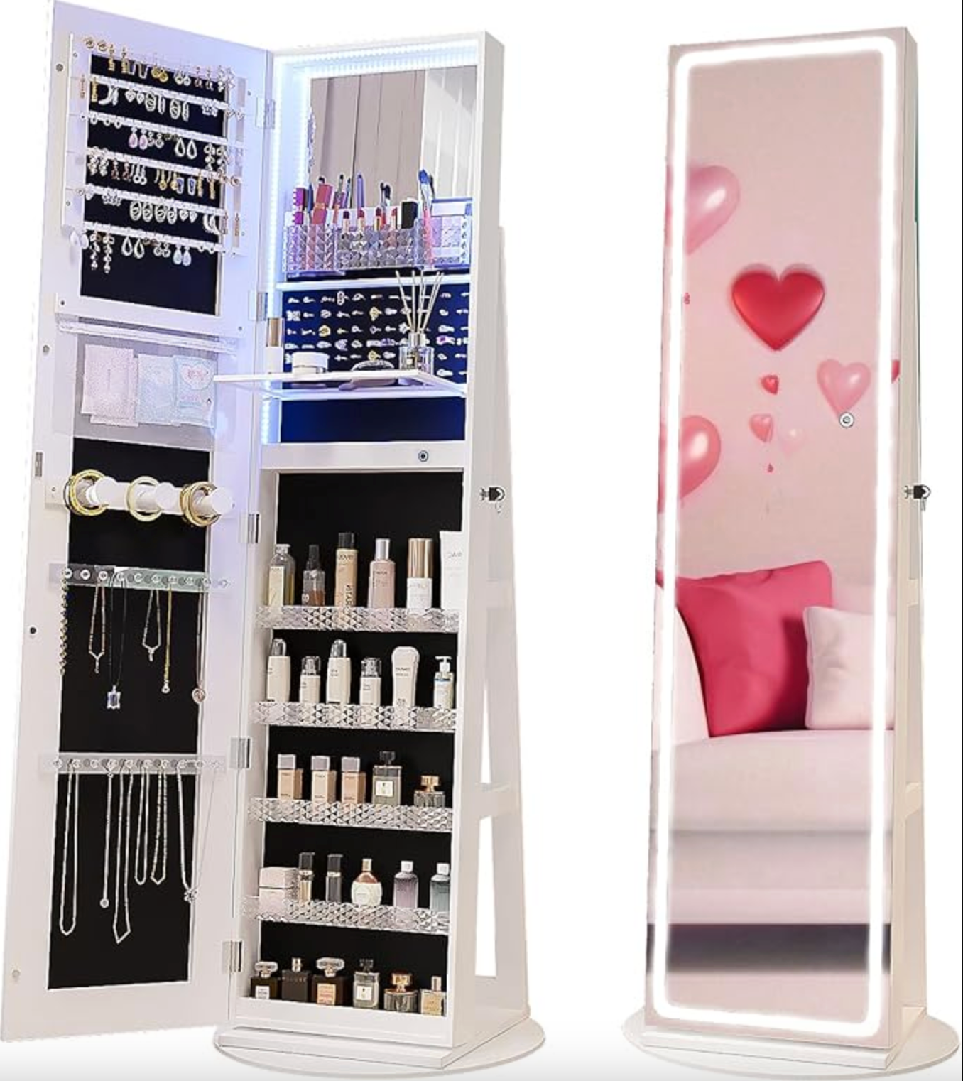 Mobil smykkeskrin med LED-spejl, 360° drejelig organizer😍