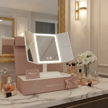 Trefoldet LED-makeupspejl