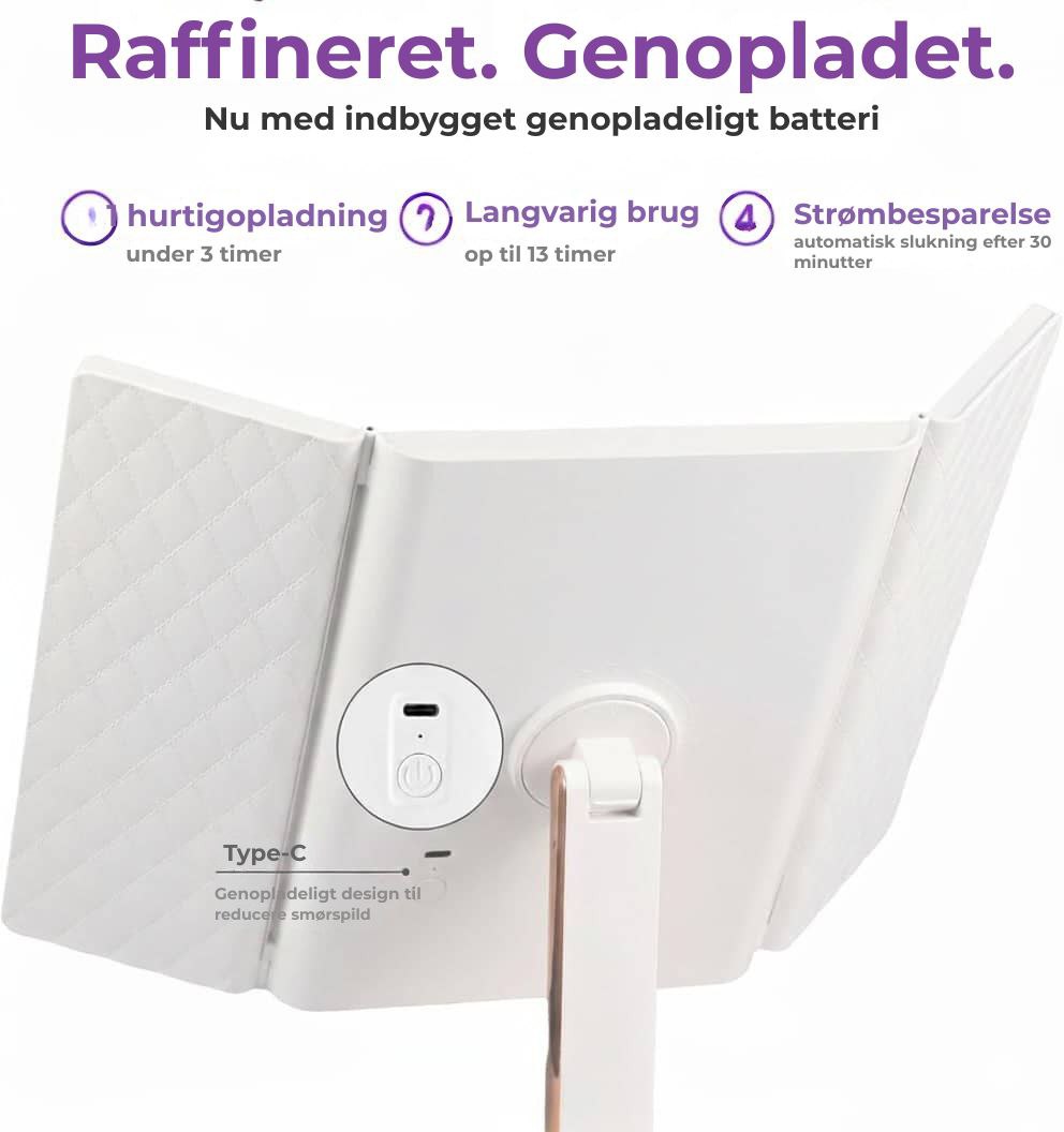 Trefoldet LED-makeupspejl
